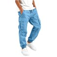 thumbnail image 2 of JPVDPA Boys Uniform Cargo Pants Elastic Waist Drawstring Pull On Joggers Back to School Clothes Blue 14-15Years, 2 of 8