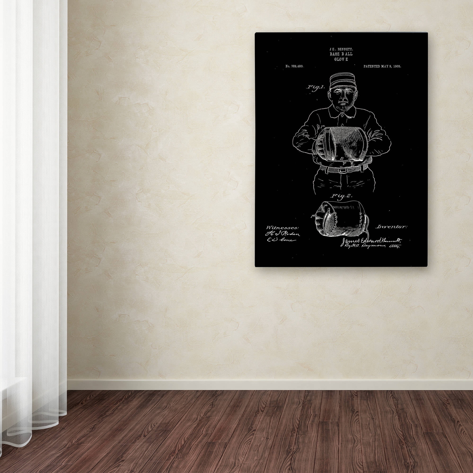 Trademark Fine Art "Baseball Glove Patent 1905 Black" Canvas Art by Claire Doherty