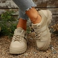 thumbnail image 2 of Xiaoxatg Women's Casual Shoes Fashionable Leather Lace Up Low Top Sneakers for Comfort and Style 8 Khaki, 2 of 9