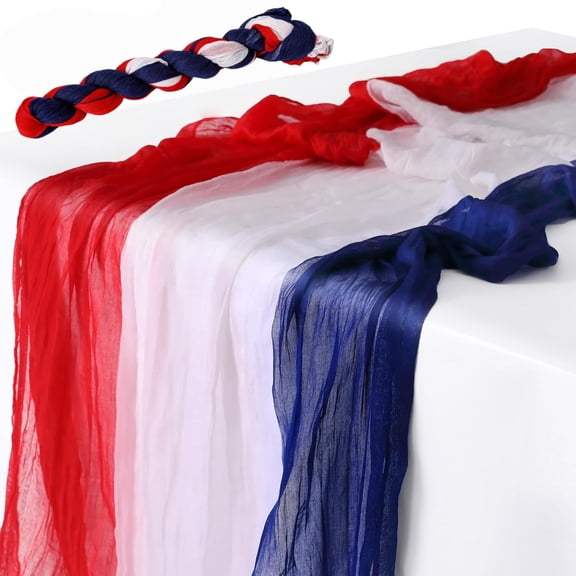 4th of July Cheese Cloth Table Runner- Rustic Red White and Blue Gauze Table Cloth- Patriotic Memorial Day Cheesecloth Table Runners for Independence Day Dining Table Decor