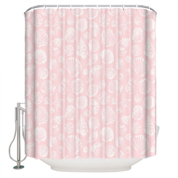 Summer Coastal Bathroom Shower Curtains with 12 Hooks Polyester Waterproof Shower Curtain for Stalls and Bathtubs Ocean Shells Conch Starfish Tropical Pink Decorative Bathroom Curtain 72x72 Inches