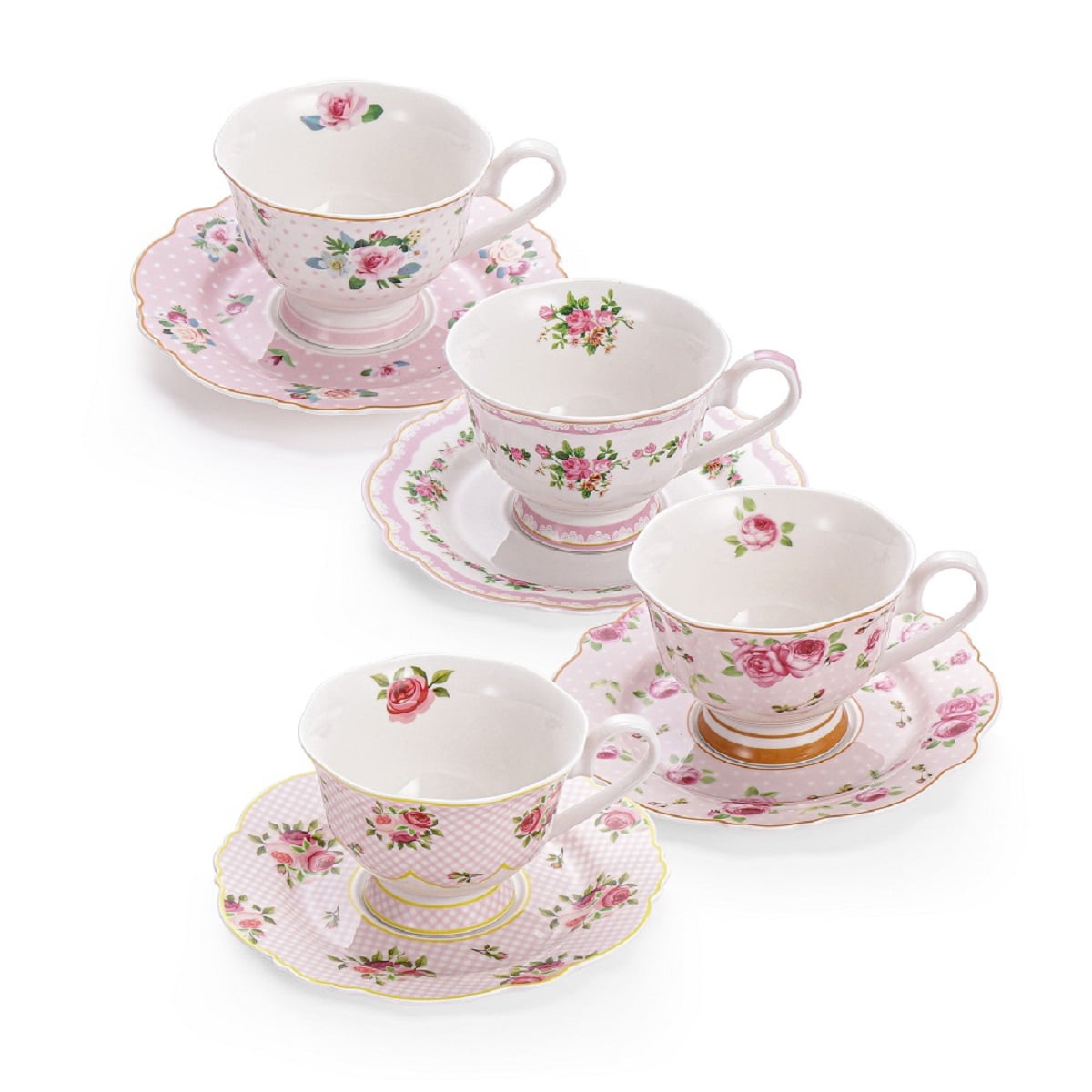 Pink Handpainted Tuscan floral tea cup and saucer unique English tea set gift for her