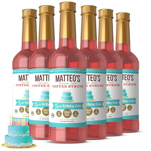 Matteo's Sugar Free Coffee Syrup, Birthday Cake (1L bottle, 6-pack)