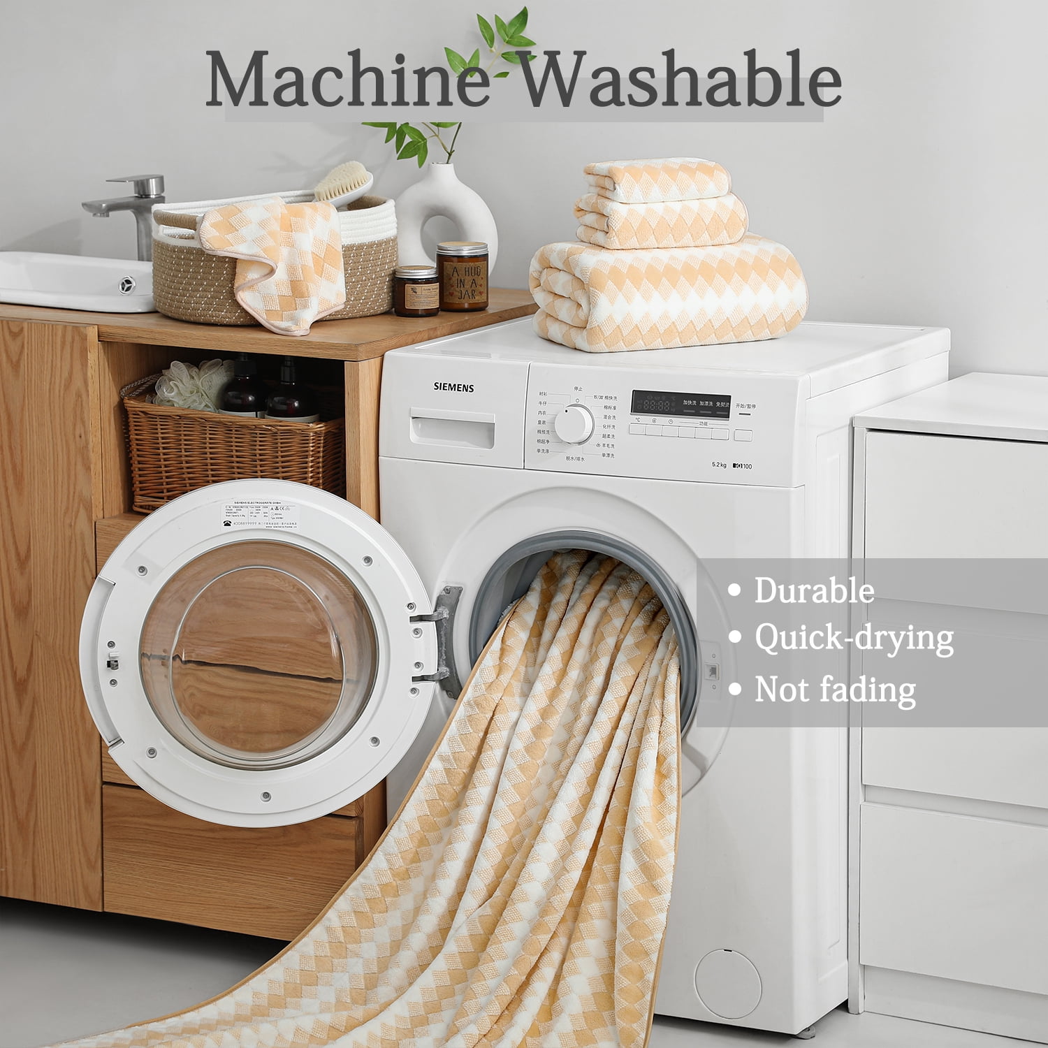Smuge Extra Large Bath Towel Sets of 8, 2 Large Bath Towels Oversized, 2 Hand Towels, 4 Washcloths, Soft Microfiber, Quick Dry, Highly Absorbent Bath Towels for Bathroom Kitchen Spa(Apricot Yellow)