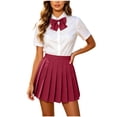 thumbnail image 2 of IUYRTFE Women's Pleated Mini Skirt with Adjustable Waist and Bow Tie – Classic A-Line Short Skirt Set for Casual Daily Wear, 2 of 9