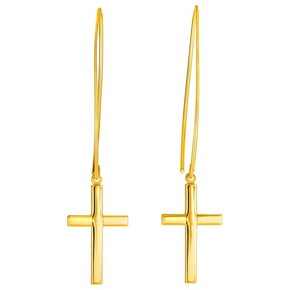 14k Yellow Gold Dangle Cross Earrings