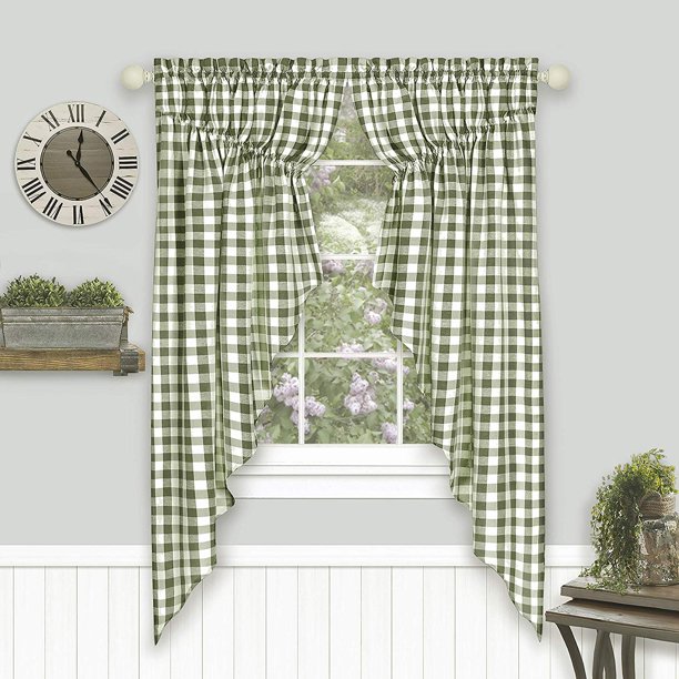 Achim Buffalo Check Gathered Swag Window Curtain Pair 72x63 Sage