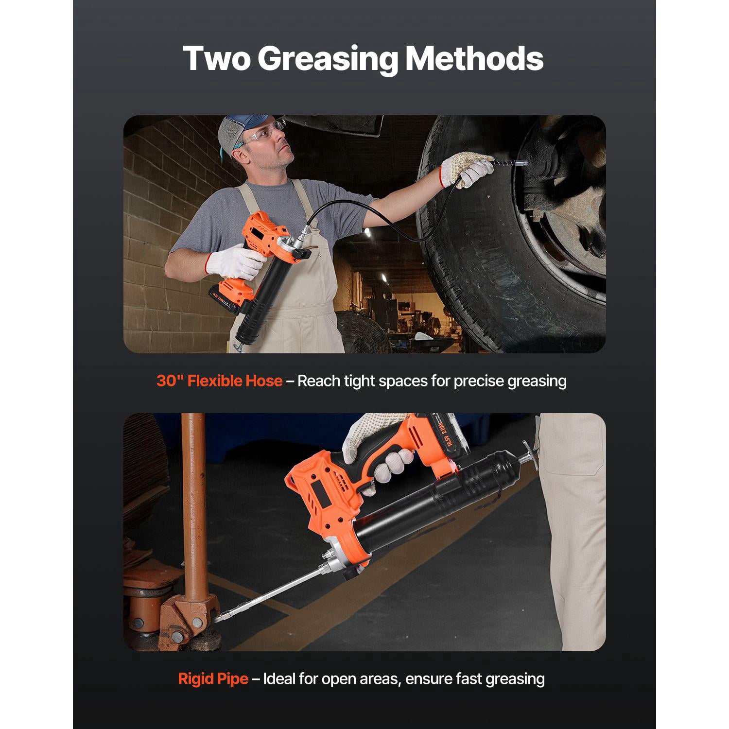 Cordless Grease Gun 20V Electric with 2.0Ah Battery 8000 PSI Max Pressure 35.4 Inch Long Hose LED Light Variable Speed Trigger for Vehicles Machines
