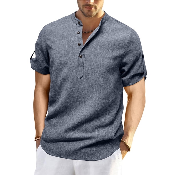 pstuiky camisetas para hombre, Camisa/Top de manga corta con cuello para hombre, color liso, holgada, informal, de manga corta camisetas de hombre m