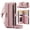 Pink, variant on RFID Blocking Magnetic Zipper Wallet Case with 9 Card Slots For iPhone 18 Pro, Crossbody Wristlet Strap Cash Bills Pocket PU Leather Cover, Black