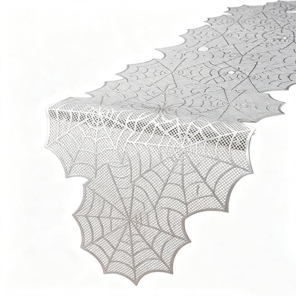 OutmaxHome Vintage Halloween Spider Table Runner, 14.2x59.1 Inch Wavy Dege Spider Web Table Runner, Halloween Home Tabletop Farmhouse Decor