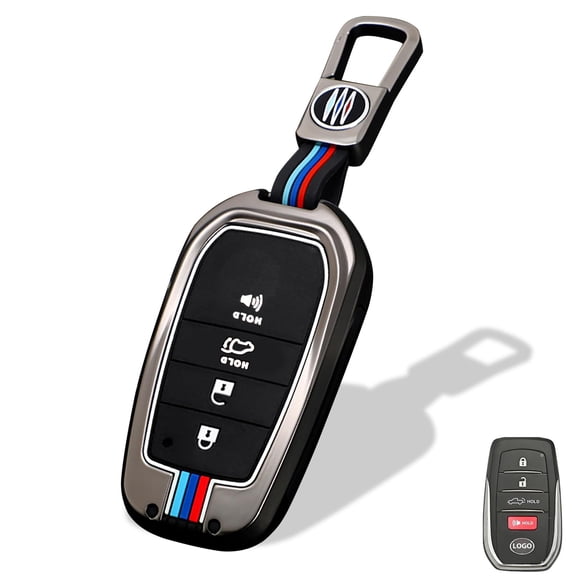 Heavy Metal Key Fob Cover, Compatible with Toyota Tundra 2022 2023 2024 2025, Fit for Corolla Cross Venza Sequoia etc, Zinc Alloy Fob Case with Carbon Fiber Pattern
