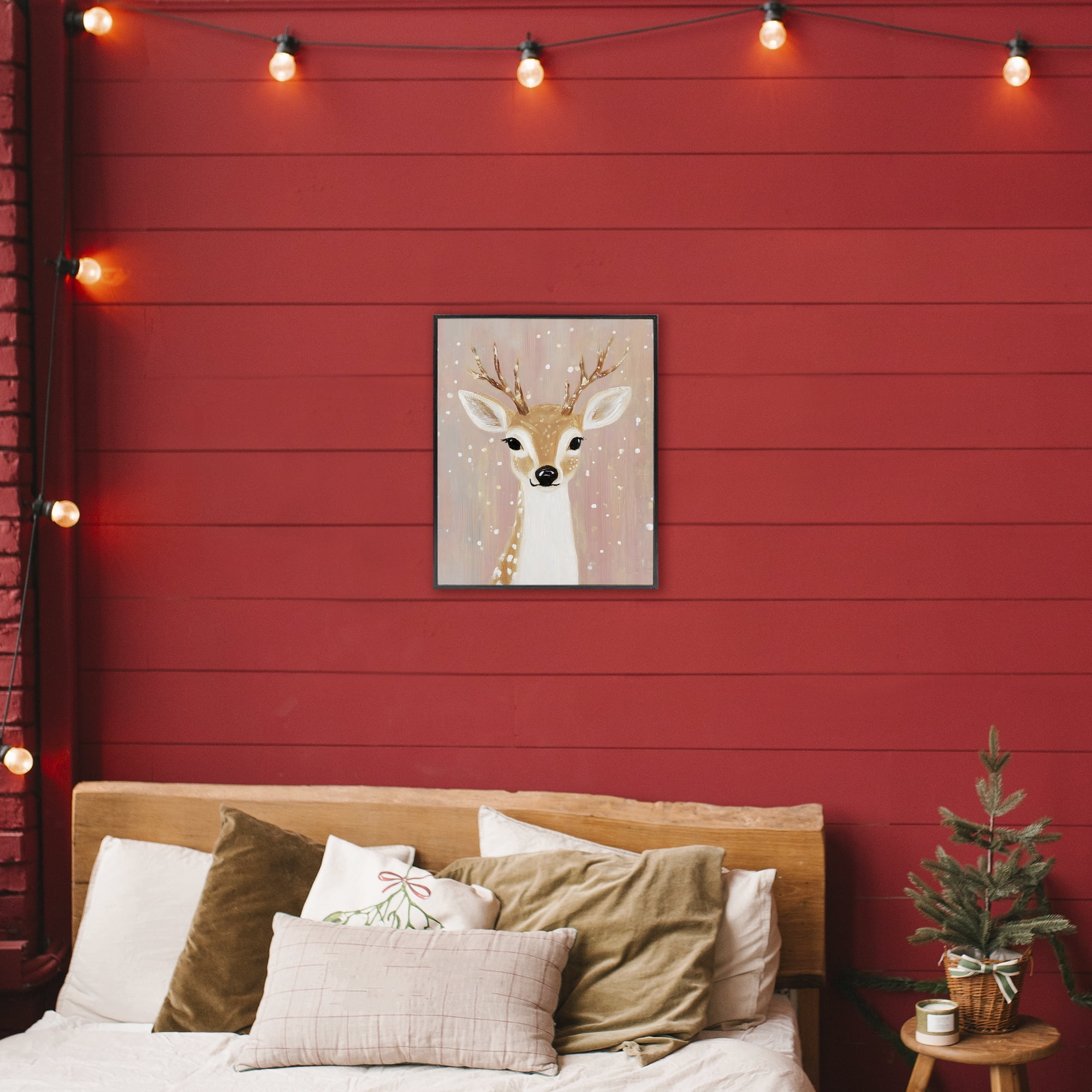 Stupell Industries Blush Pink Deer with Snowflakes Black Framed Giclee Art, design by The Prints Vibe