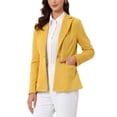 thumbnail image 4 of Blazer de ante sintético para mujer INSPIRE CHIC con solapa, mangas largas, chaqueta para el trabajo, color amarillo, 4 of 6