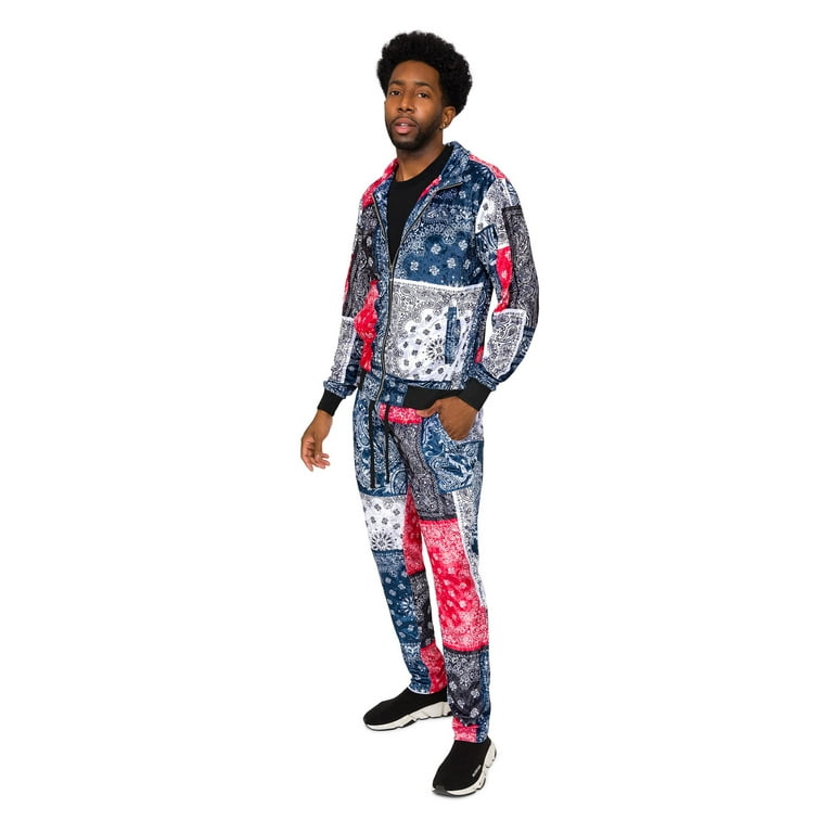 G-Style USA Men's Mixed Bandana Velvet Velour Tracksuit Set G-Style USA Men's Mixed Bandana Velvet Velour Tracksuit Set