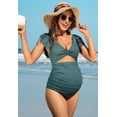 thumbnail image 3 of Attraco Maternity One Piece Swimsuit Ruffle Sleeve Bathing Suit Solid Pregnancy Swimwear, 3 of 7