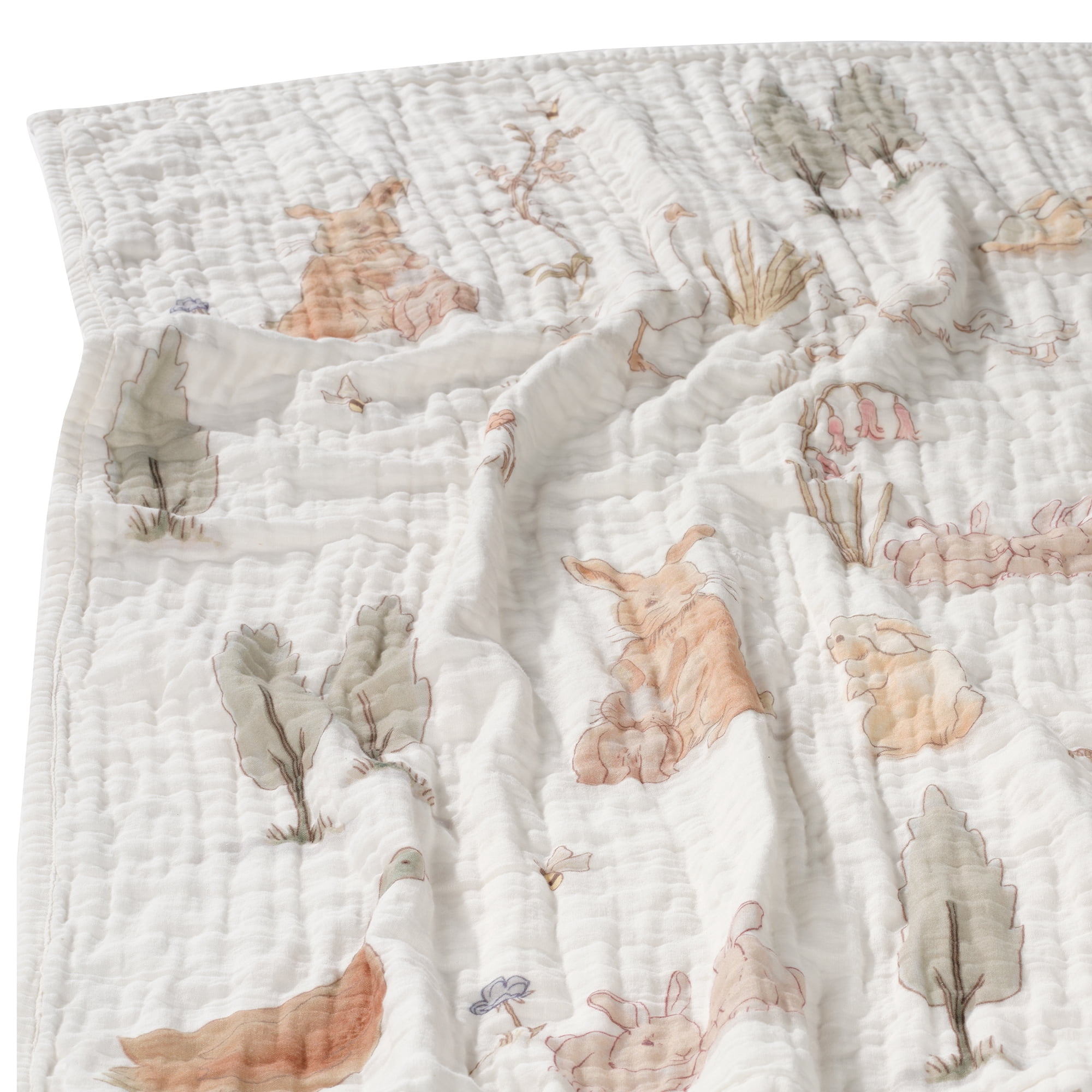 Lambs & Ivy Signature Bunny Hop Organic Cotton Muslin 3-Piece Crib Bedding Set