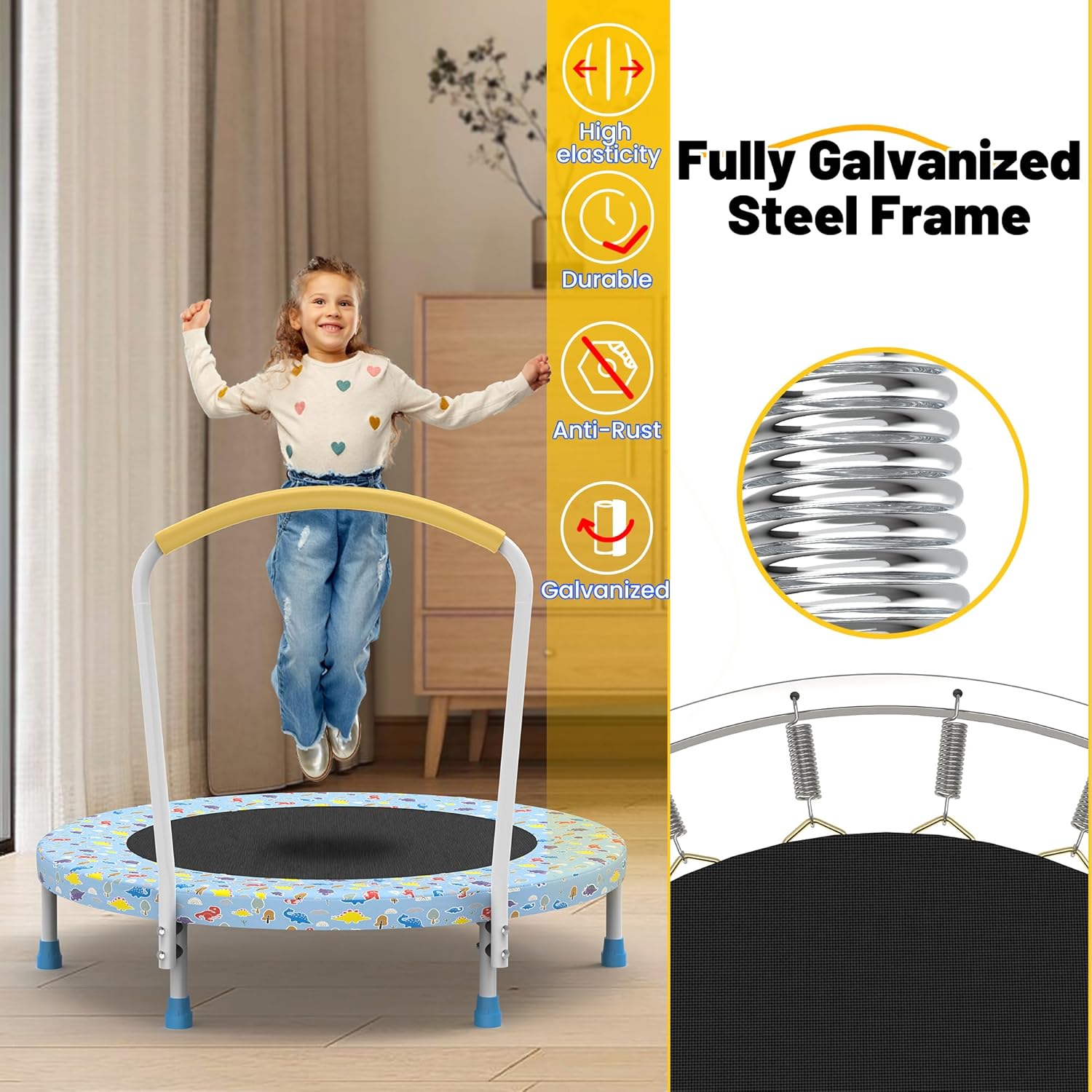 CZBZ 36'' Toddler Trampoline Trampoline for Kids, Mini Indoor/Outdoor Trampoline, Small Rebounder Trampoline with Foam Handlebar, Birthday Gift for Boy and Girl Baby Trampoline