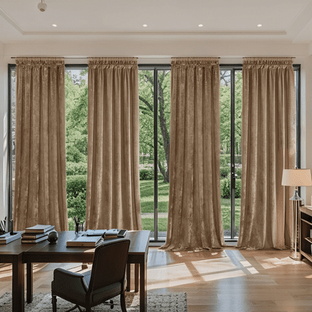 Crushed Velvet Curtains with Rod Pocket Luxurious Thermal Insulated Soundproof Drapes for Office Soft and Durable Light-Filtering Window Treatments, 4 Panels