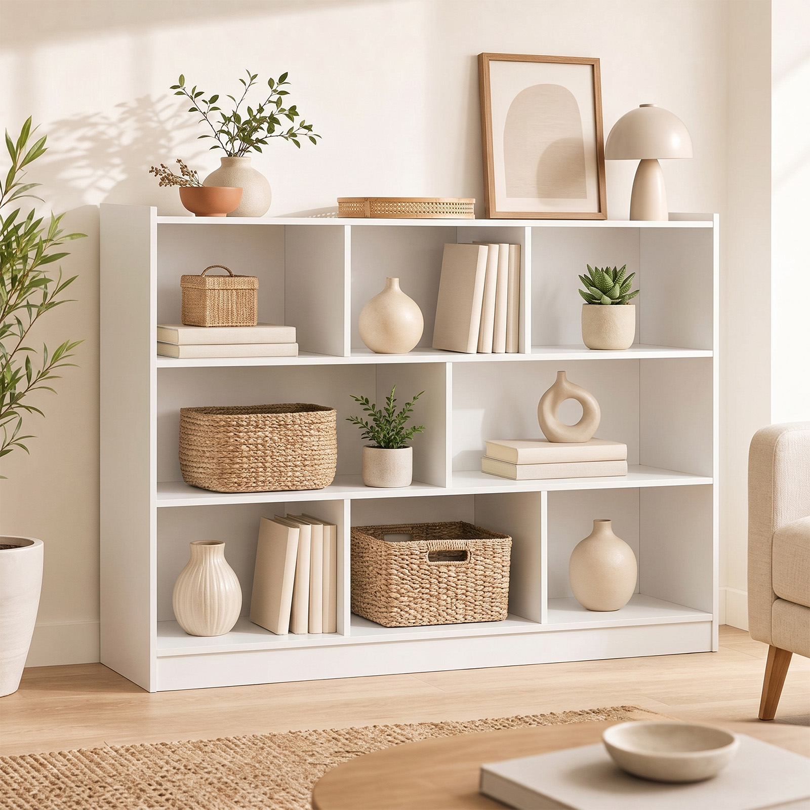 Costway 3-Tier 8-Cube Bookcase, White photo 4