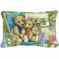 Springtime Teddy Bears in Flowers Fabric Decorative Pillow