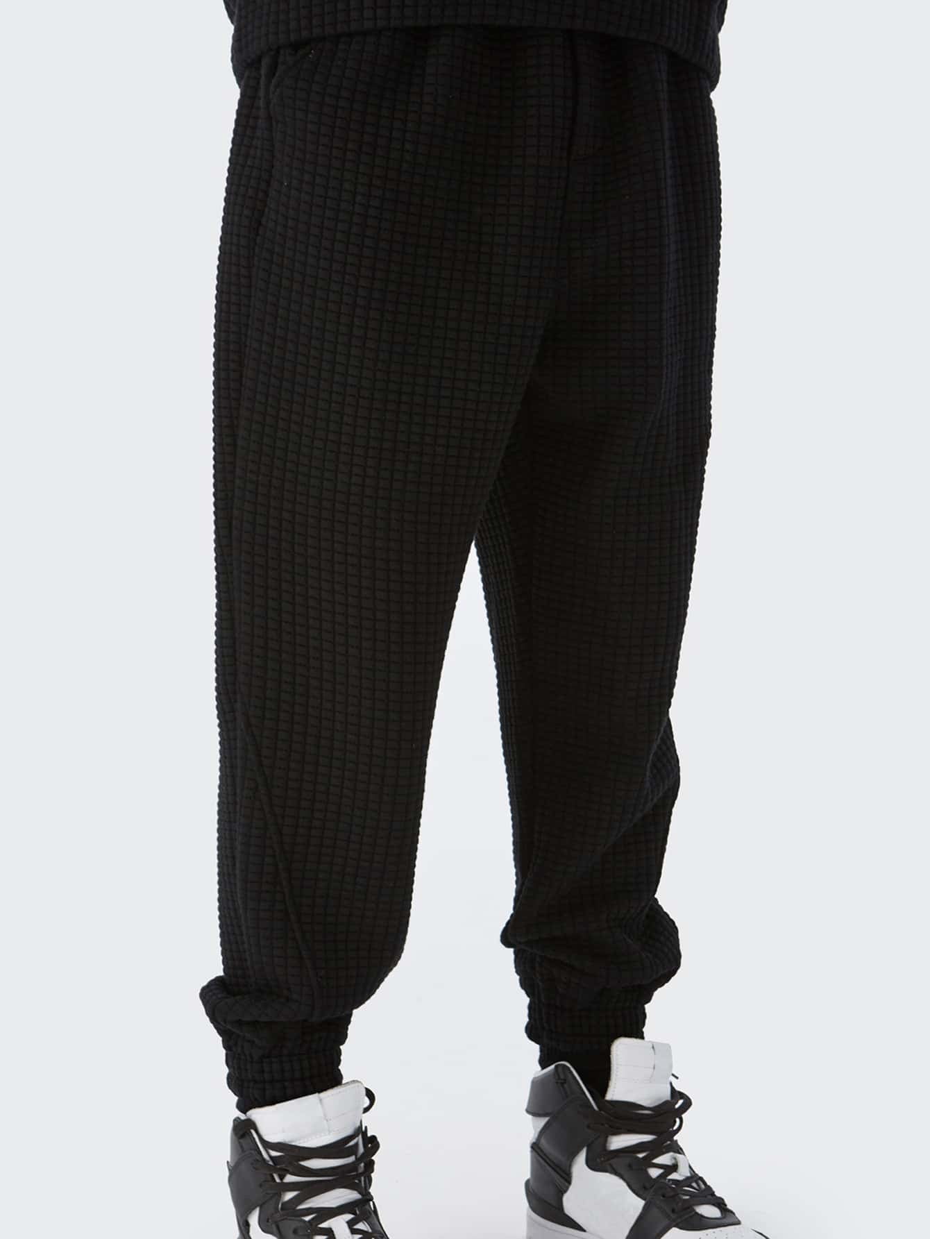 Men Solid Waffle Knit Sweatpants M(6 