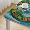 thumbnail image 4 of BANET Decorative Elastic Edged Polyester Fitted Table Cover, Decor Indoor Outdoor Square Fitted Tablecloth,Small Town Surrounded by Trees Print Fitted Table Pad, Fit Square Table White, 4 of 7
