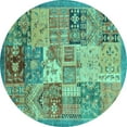 thumbnail image 1 of Ahgly Company Indoor Round Abstract Turquoise Blue Modern Area Rugs, 3' Round, 1 of 4