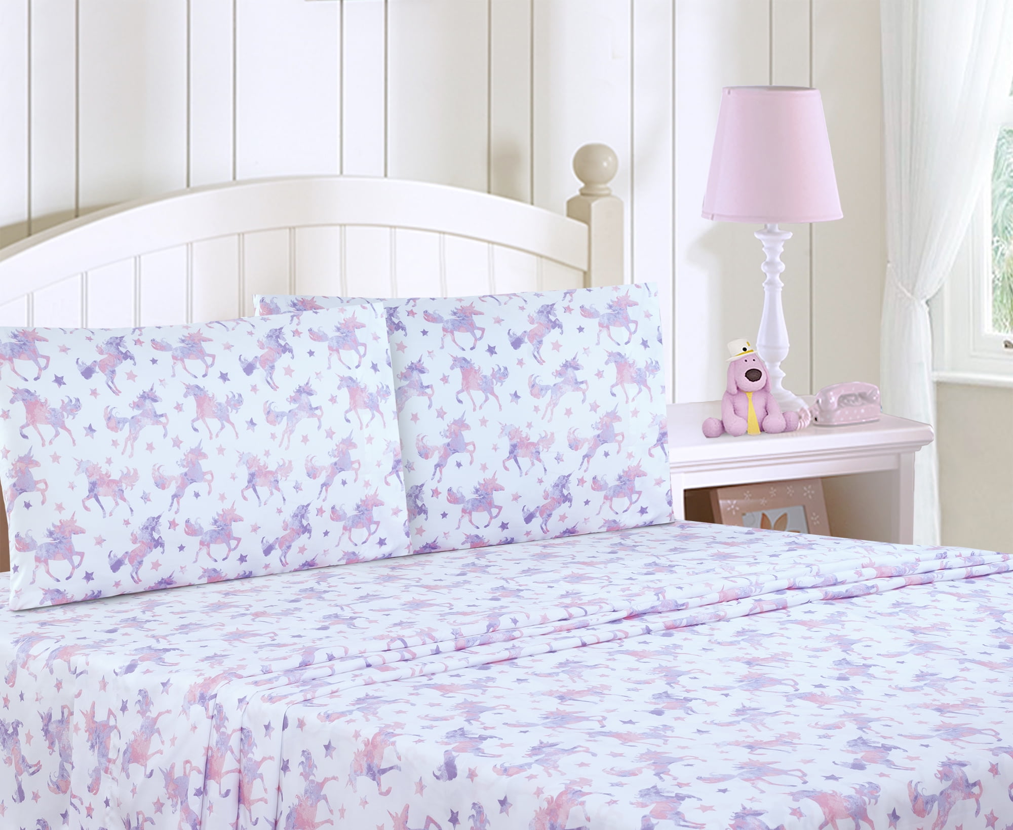 Your Zone Super Soft Pink Unicorn Sheet Set, Twin, 3pc, Machine Wash, Polyester Microfiber