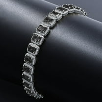 14K White Gold Finish Onyx Black Simulated Diamonds Solitaire Mens Ladies Bracelet 10mm / 8.5 Inch