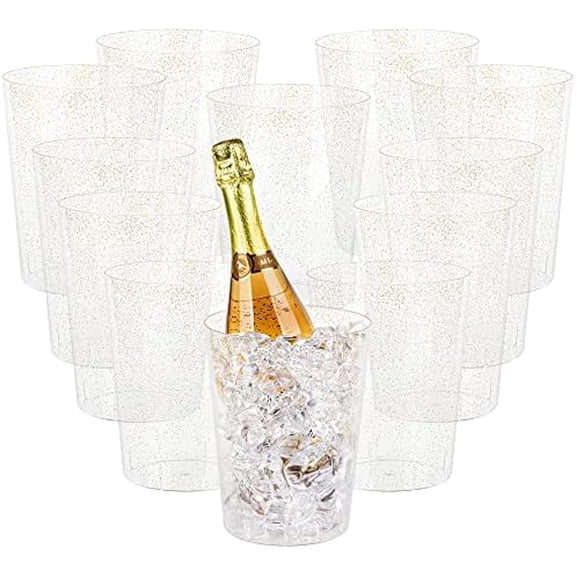 12 Pack Plastic Ice Bucket For Parties, Gold Glitter Clear Wine Cooler for Wedding, Good as One Large Champagne Chiller Or Classic Wine Bottle Chiller