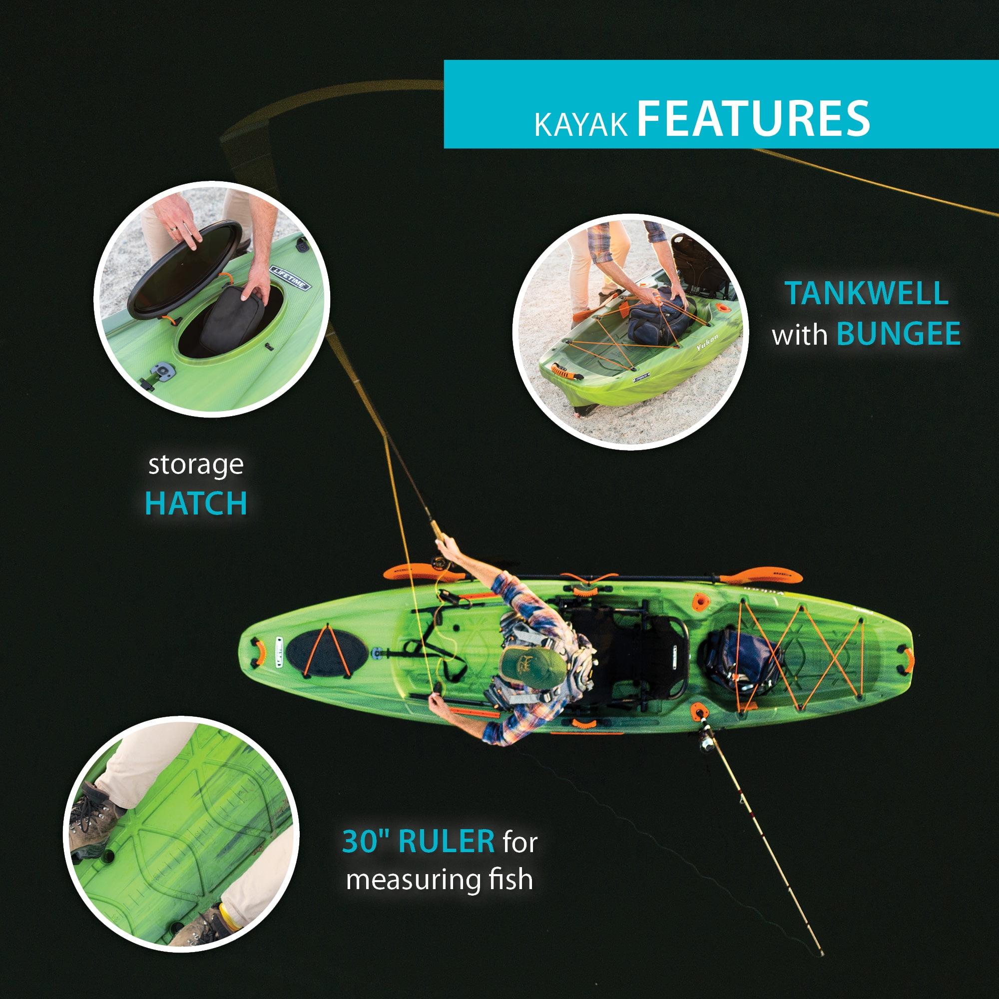 Lifetime Yukon Angler 11 ft 6 in Sit-On-Top Fishing Kayak, Python Fusion (91190)