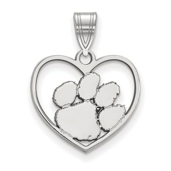 Auriga Fine Jewelry 925 Sterling Silver Clemson Tiger Paw Heart Pendant (L- 21 mm, W-17 mm) for Women