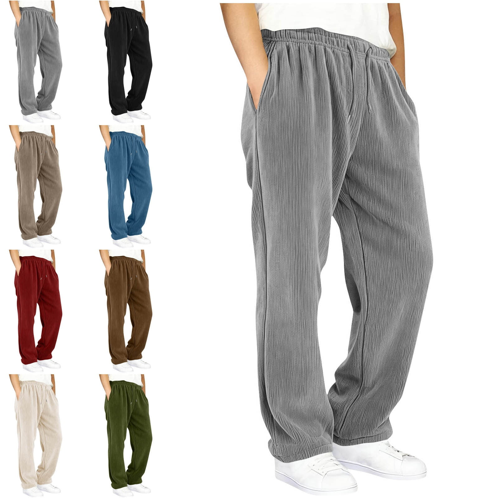 Teylalorva Boys Sweatpants (5-15) Drawstring Straight Leg Pants with Pockets Elastic Waist Casual Sports Long Trousers Gray Size 7