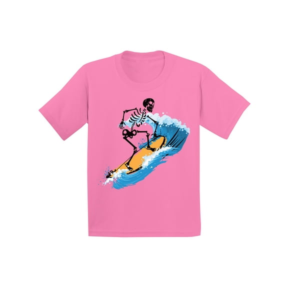 Girls Graphic Tees - Skeleton Surfer T-Shirt for Youth