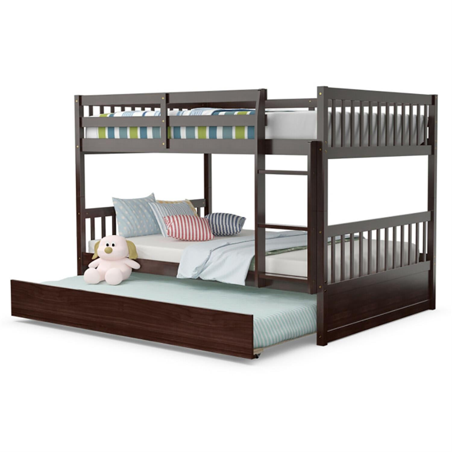 Demi Bonn Bunk Beds Full over Full with Ladder in the Steps and a Full Trundle, Bunk Bed Platform Twin Over Twin, Brown