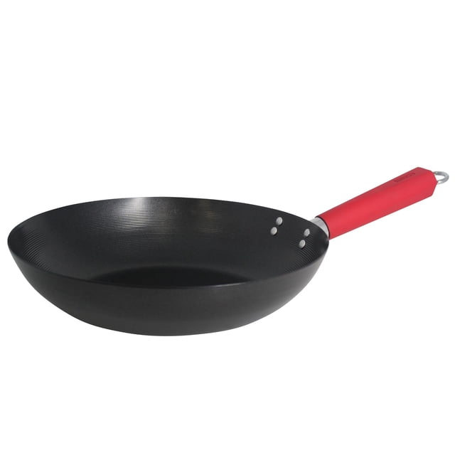 Wok Imusa PAN-10046 30 cm de acero al carbono antiadherente con mango rojo