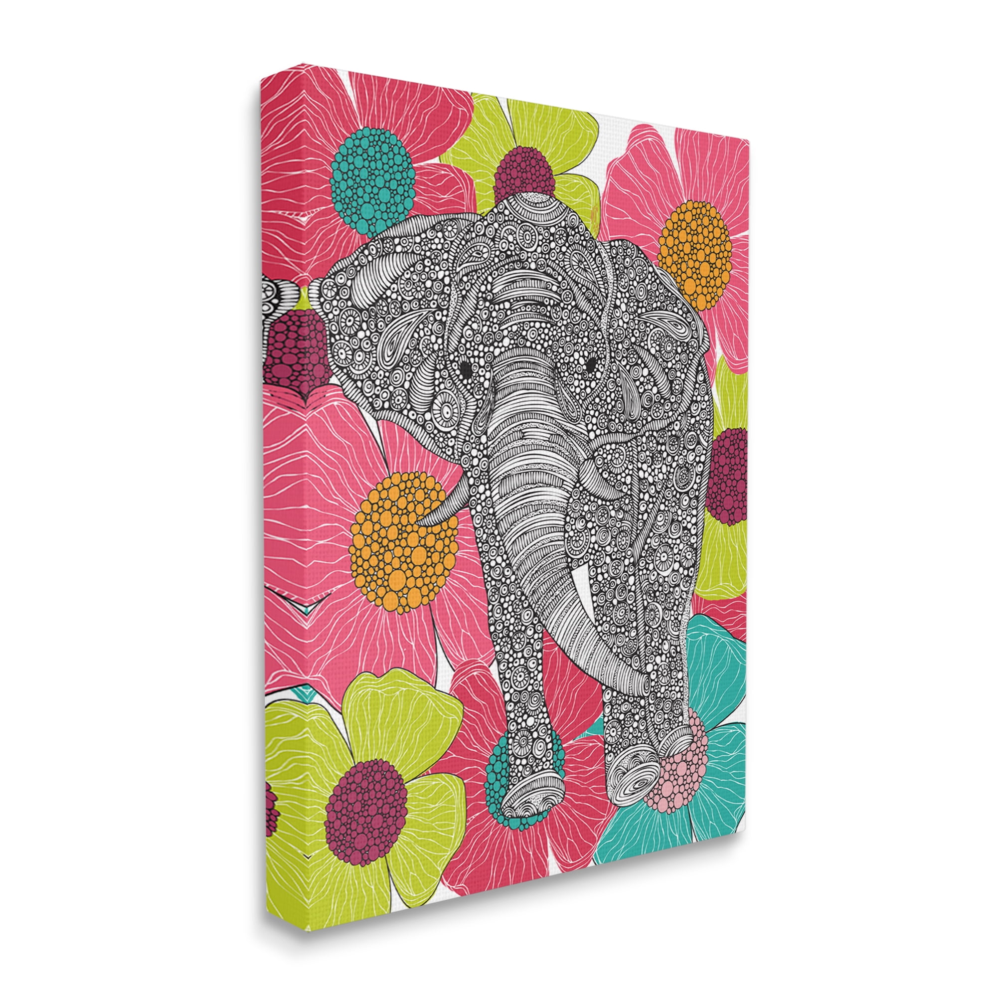 Stupell Industries Bold Modern Elephant Flower Blossoms Intricate Patterns Graphic Art Gallery Wrapped Canvas Print Wall Art, Design by Valentina Harper
