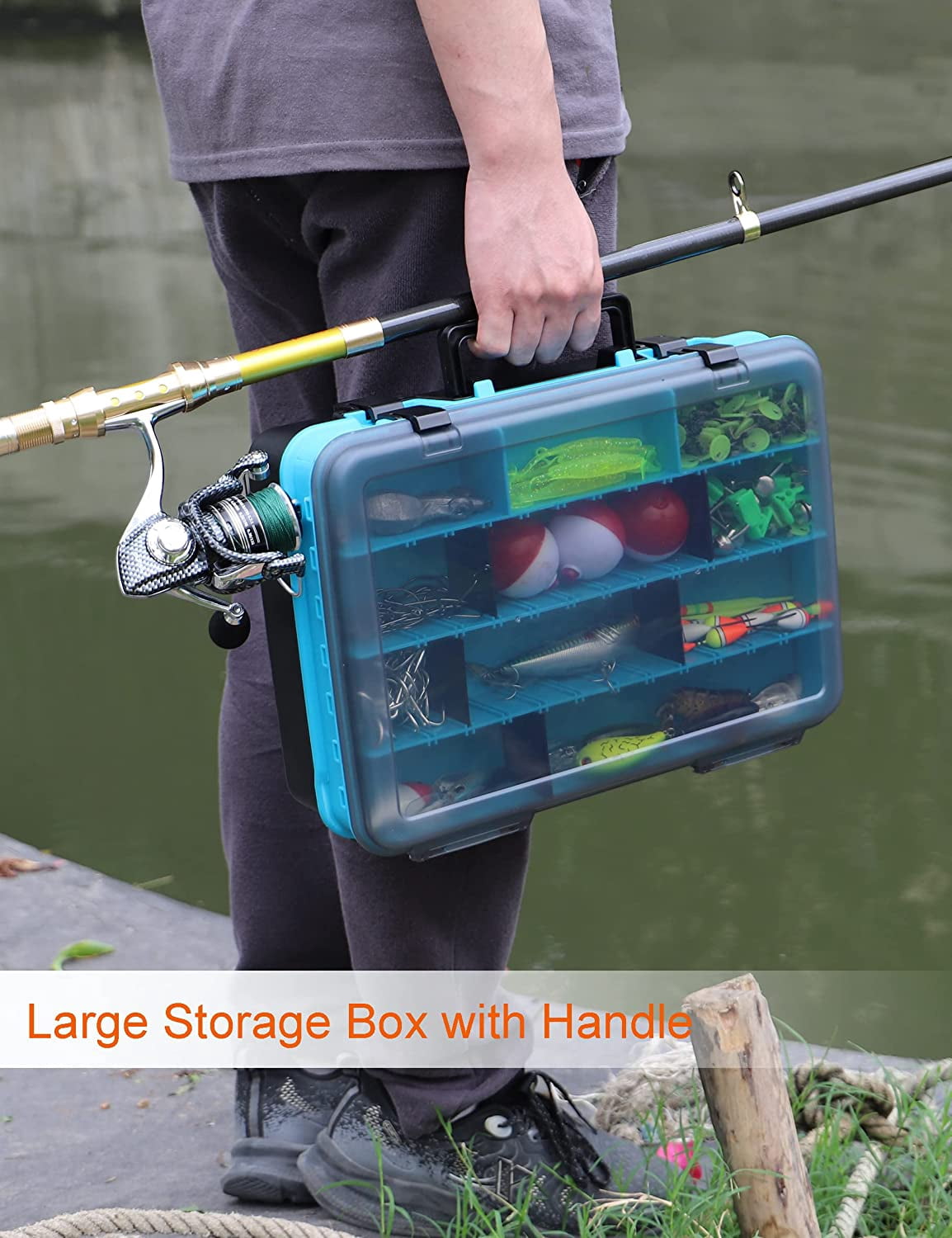Prociv Large Tackle Box Double Layer Tackle Box Organizer Storage with Handle Camping Storage Containers Tool Box Blue