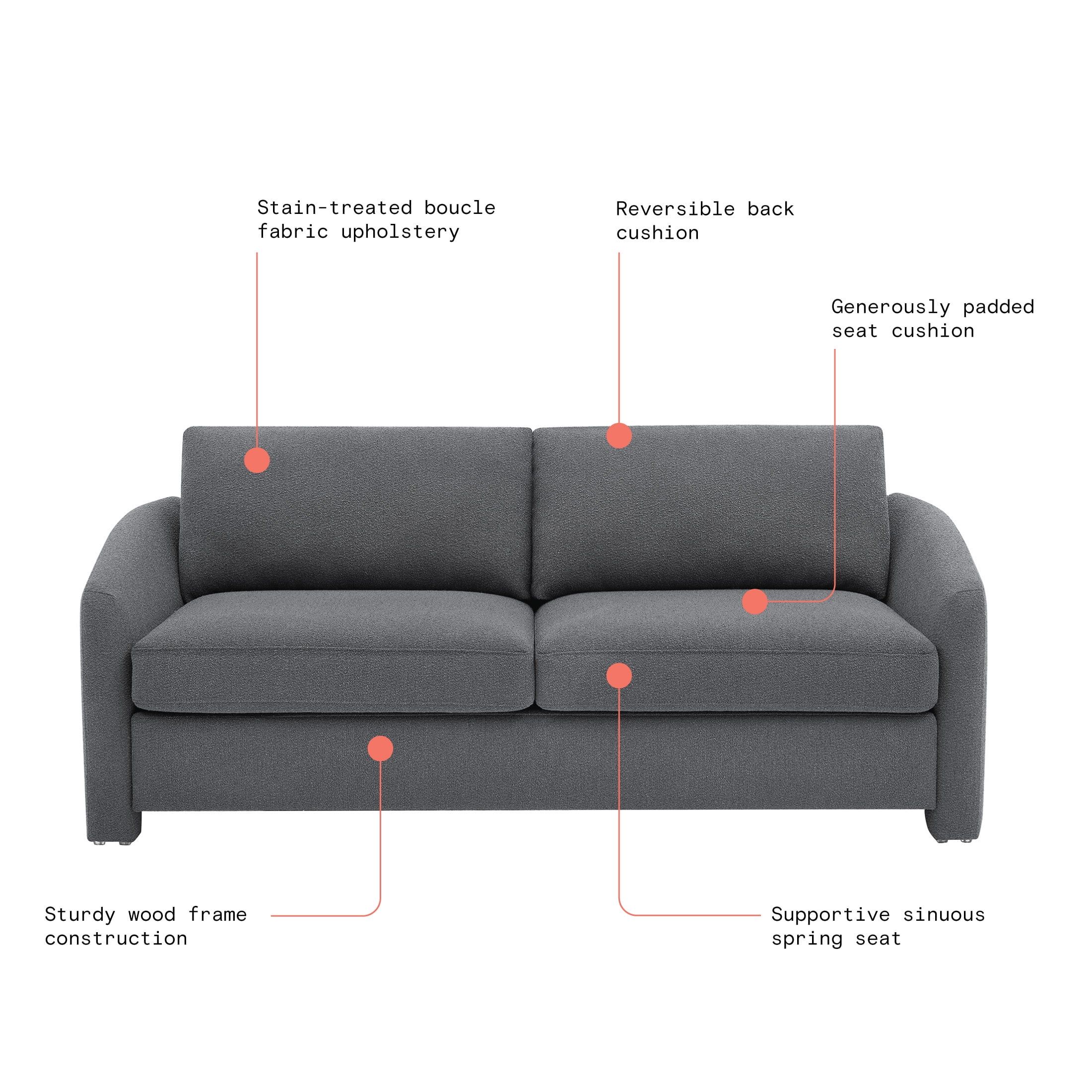 Beautiful Drew 72.2" Sofa by Drew Barrymore for Adults, Charcoal Bouclé