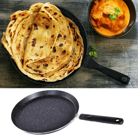 

QIFEI Nonstick Crepe Pan Dosa Pan Pancake Flat Skillet Tawa Griddle 7.2 inch with Stay-Cool Handle Black