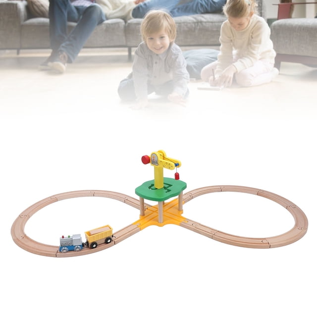 Tower Crane Wooden Set, Compatibility Straight Curved Track Expansion Pack Building Blocks Wooden Railway Set Safe for Wooden