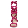 thumbnail image 2 of BLISSFUL STEP Women's Solid Color Lace up Mid Block Heels Sandals Hot Pink 9, 2 of 6