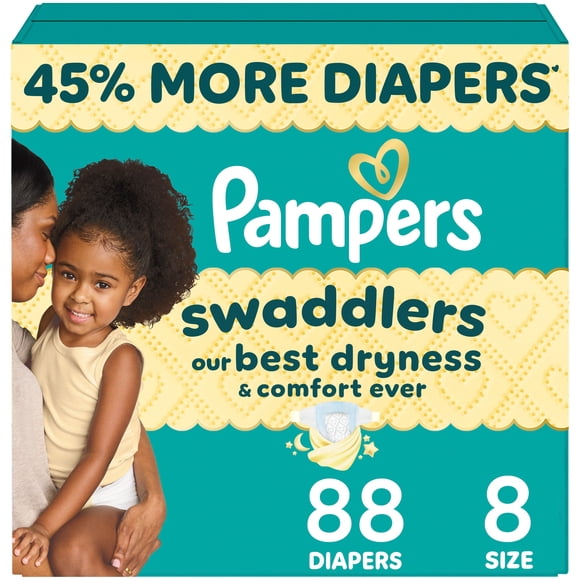 Pampers Swaddlers Diapers, Size 8 (30+ lbs), Absorbent, Keeps Baby Dry and Comfortable, Skin Safe Disposable Baby Diaper
