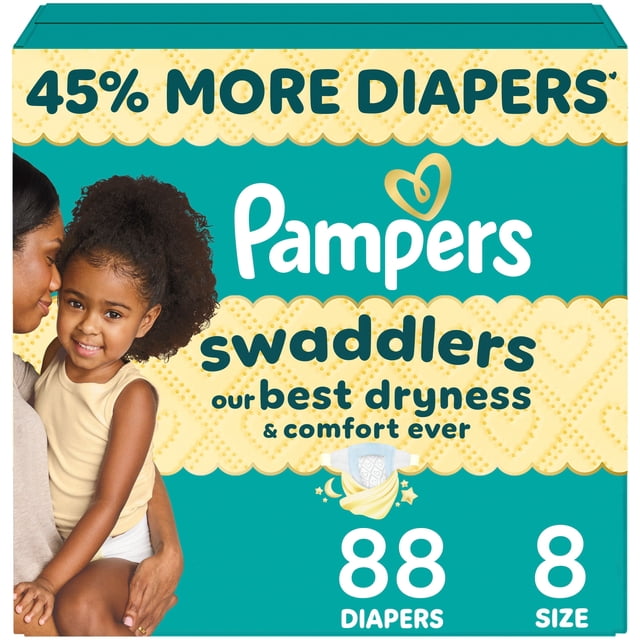 Pampers Swaddlers Diapers, Size 8 (30+ lbs), Absorbent, Keeps Baby Dry and Comfortable, Skin Safe Disposable Baby Diaper