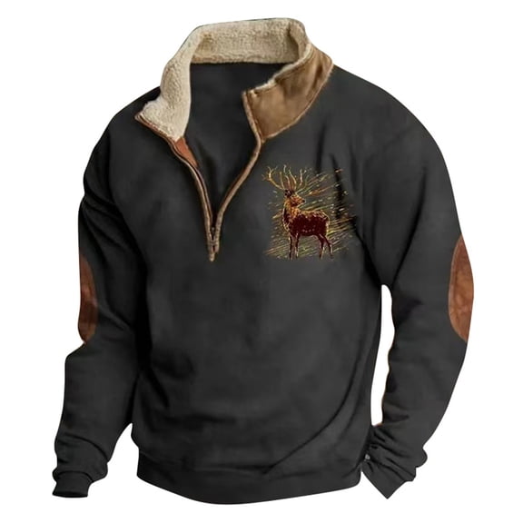 Mens Sweatshirt Half-Zip Vintage Collar Sweatshirt White Piped Long Sleeve No Hood Fall Winter