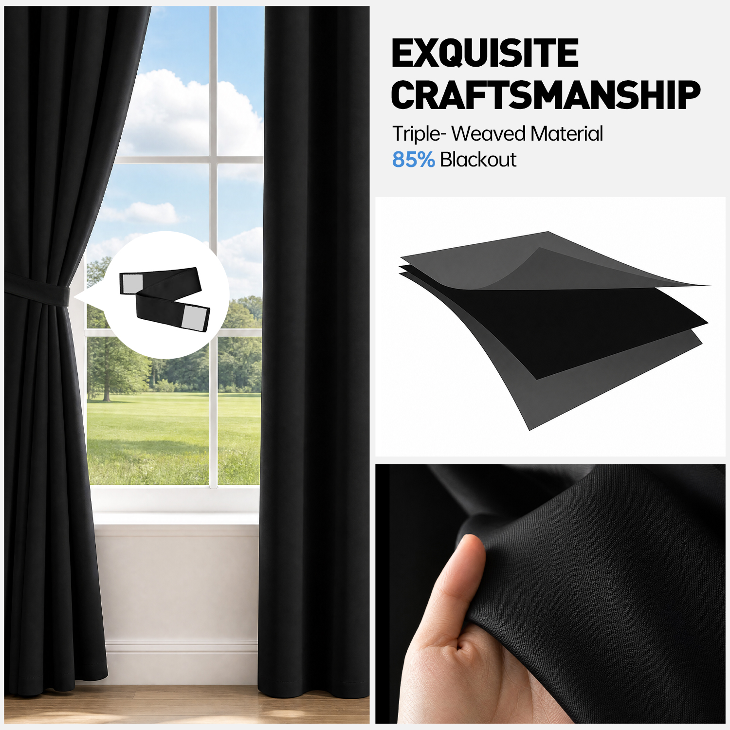 Cshidworld Blackout Curtains, Black, 52x84 Inches, 2 Panels photo 2