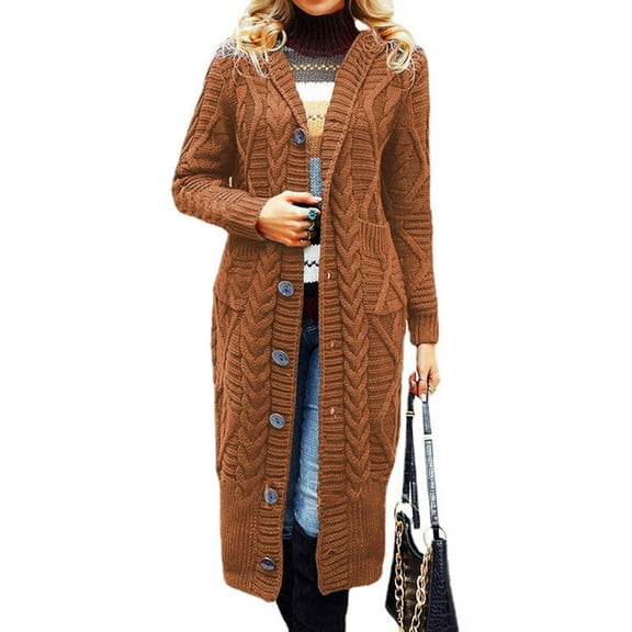 Uootdi Long Cardigan Sweaters for Women Button Down Stylish Cable Knit Sweater Coats Soild Color Maxi Open Front Cardigan Sweater Outerwear Gift