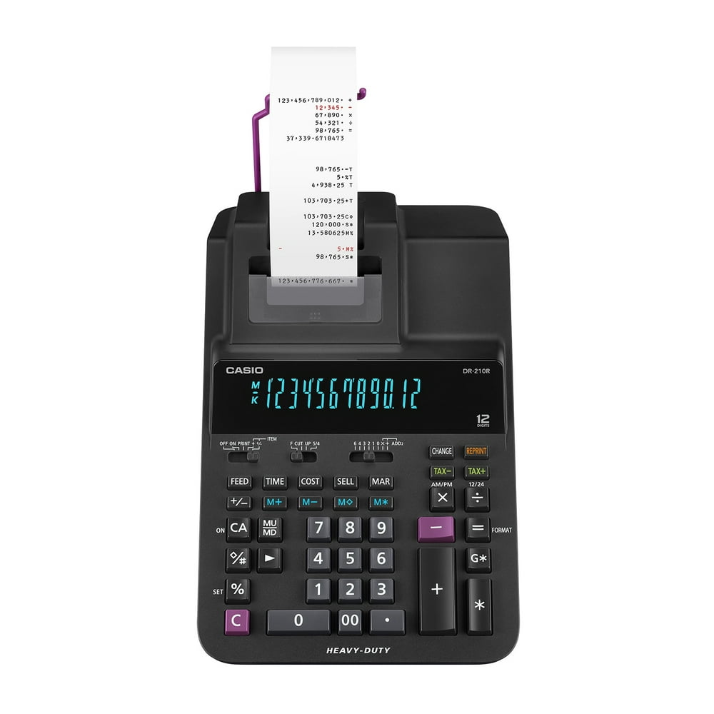 Casio DR210RBK HeavyDuty 12Digit Printing Calculator with Clock