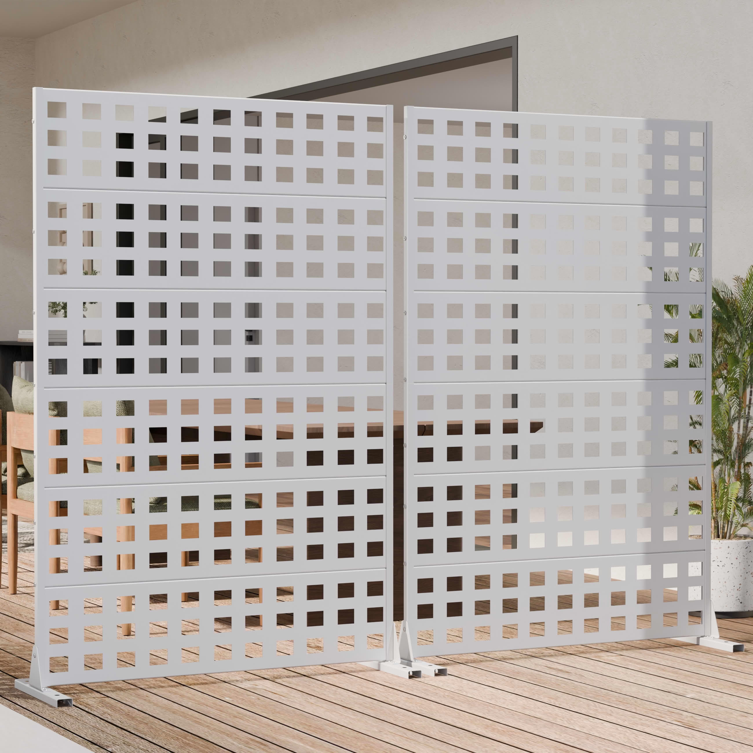 MAYEERTY Outdoor Metal Privacy Screen 6ft × 4ft White, 6-Panel Lattice Pattern, Rust-Resistant for Garden